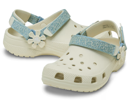 Crocs Kids’ Classic Denim Flower Adjustable Backstrap Clog ALT110