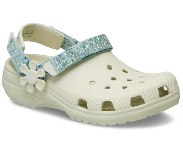 Crocs Kids’ Classic Denim Flower Adjustable Backstrap Clog ALT140
