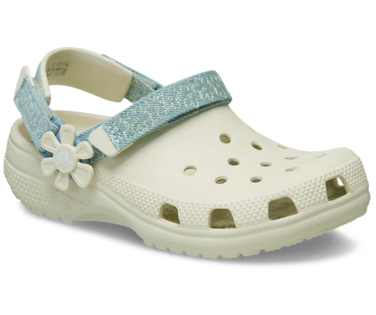 Crocs Kids’ Classic Denim Flower Adjustable Backstrap Clog ALT140