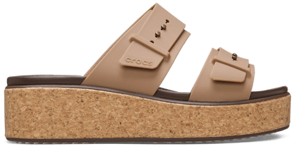 Brooklyn Buckle Low Wedge Cork Sandal - Milk Chocolate