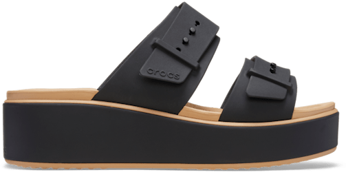 Brooklyn Buckle Low Wedge Matte Wrap Sandal - Black/Cashew