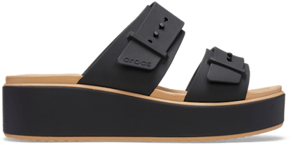 Brooklyn Buckle Low Wedge Matte Wrap Sandal - Black/Cashew