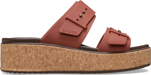 Brooklyn Buckle Low Wedge Cork Sandal - Rust