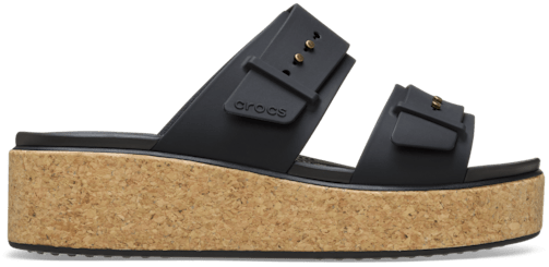 Brooklyn Buckle Low Wedge Cork Sandal - Black